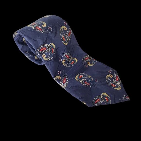 Countess Mara Navy Gold Paisley Silk Tie - Picture 1 of 5